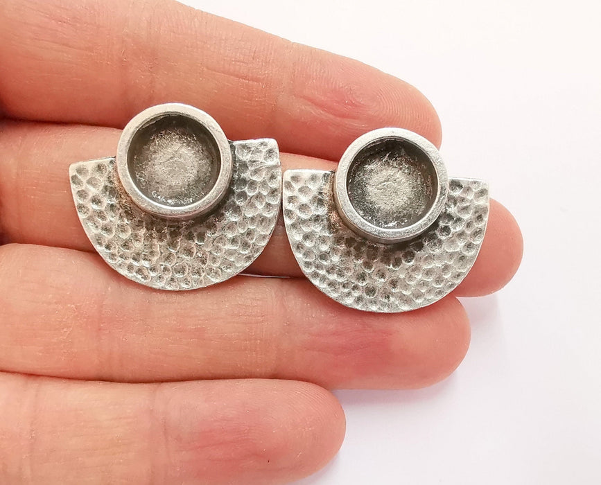 Earring Blank Backs Hammered Antique Silver Resin Base inlay Blank Cabochon Mountings Antique Silver Plated (12mm blank) 1 pair G20888