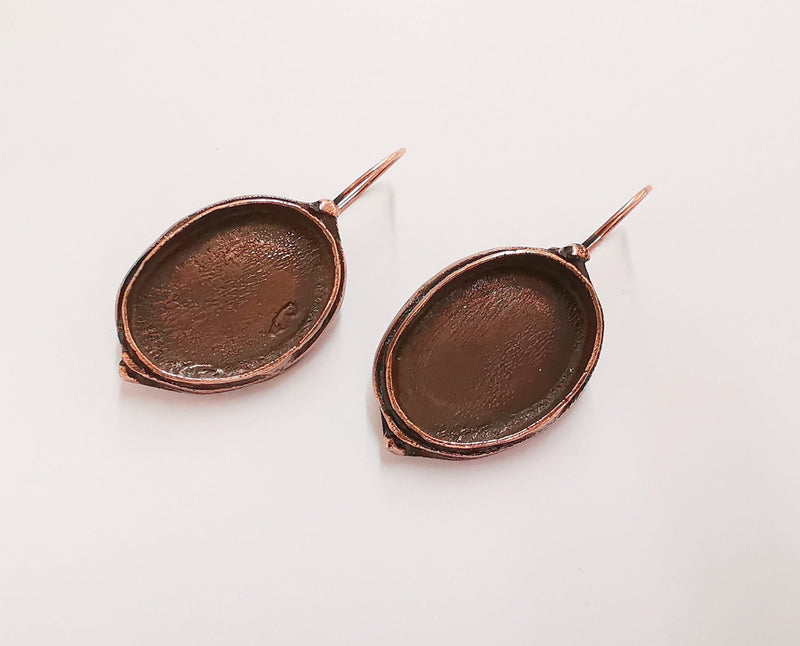 Earring Blank Hooks Hammered Copper Resin Base inlay Blank Cabochon Mountings Antique Copper Plated Brass (25x18mm blank) 1 pair G20889