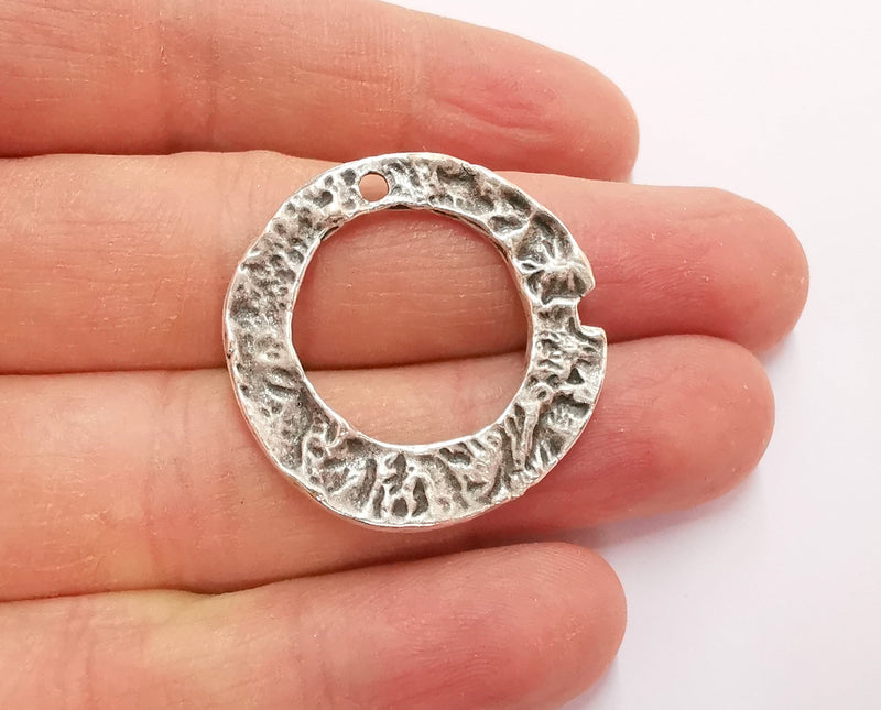 2 Organic Shape Circle Double Sided (Both Side Same) Antique Silver Plated Findings (32mm) G20891