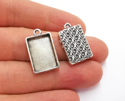 4 Charms Blank Bezel Resin Bezel Mosaic Mountings Antique Silver Plated Charms (24x14mm)( 18x12 mm Bezel Inner Size)  G20895