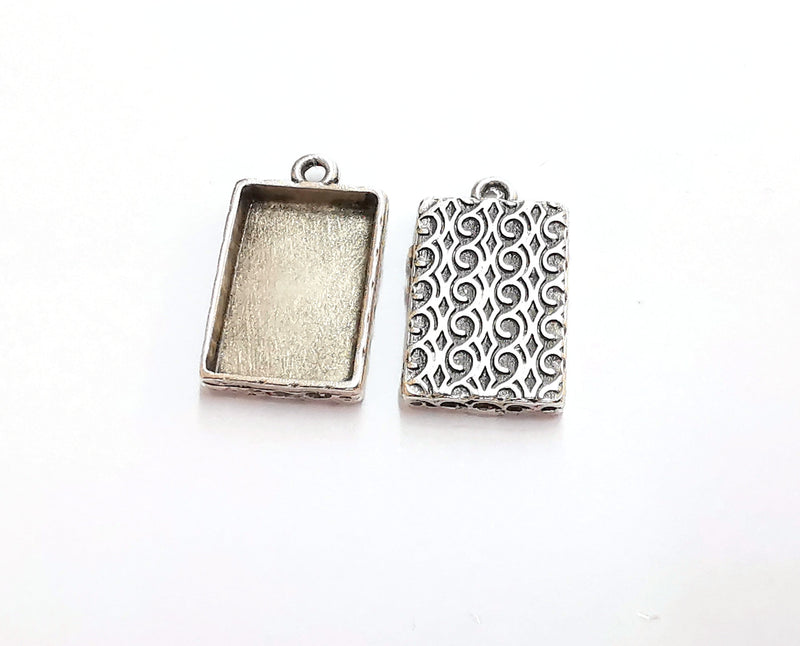4 Charms Blank Bezel Resin Bezel Mosaic Mountings Antique Silver Plated Charms (24x14mm)( 18x12 mm Bezel Inner Size)  G20895