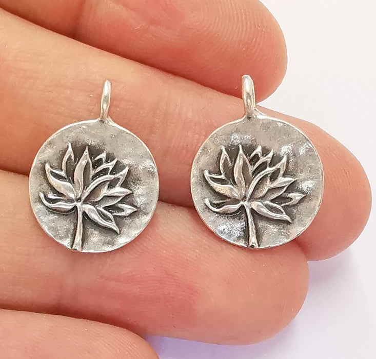 4 Lotus Charms Flower Charms Antique Silver Plated Charms (21x16mm)  G20376