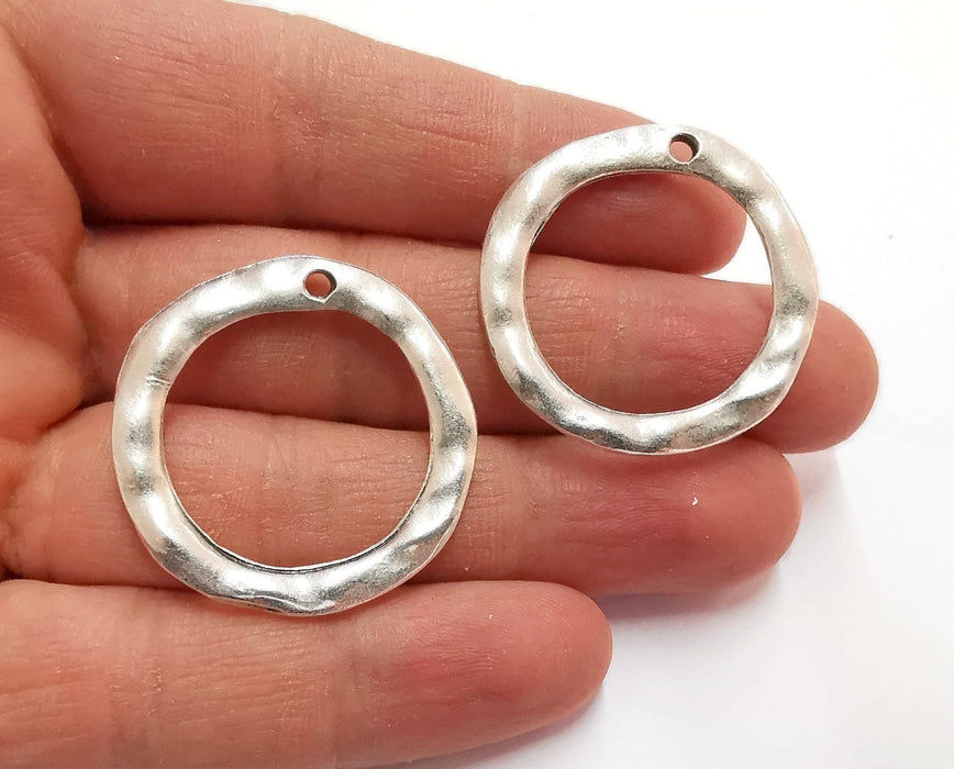 2 Circle Double Sided (Both Side Same) Charms Antique Silver Plated Findings (35mm)  G25046