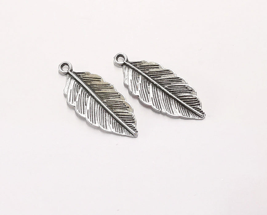 6 Feather Charms Antique Silver Plated Charms (30x12mm)  G22139