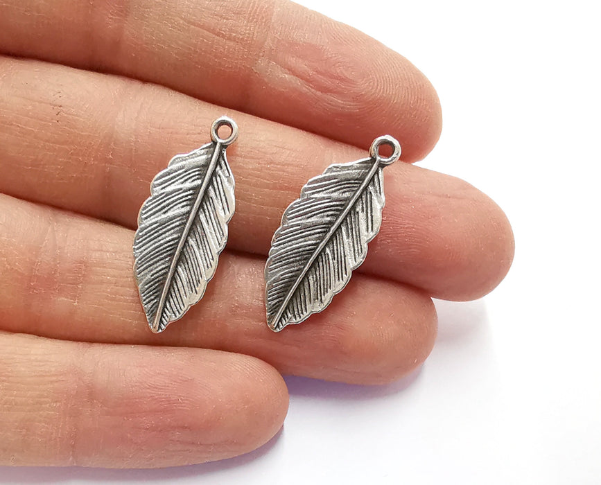 6 Feather Charms Antique Silver Plated Charms (30x12mm)  G22139