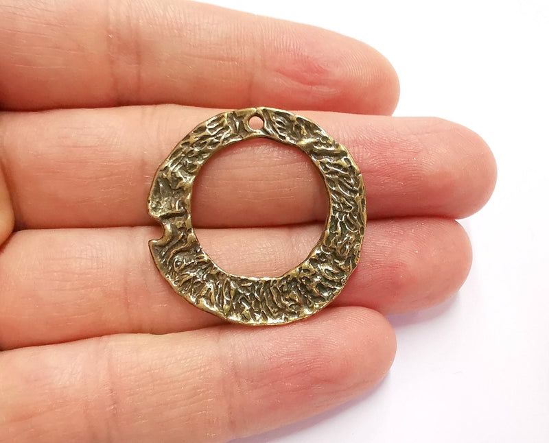 2 Organic Shape Circle Double Sided (Both Side Same) Antique Bronze Plated Findings (32mm) G20908