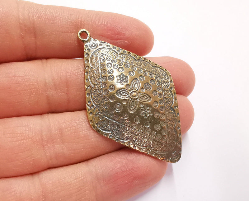 2 Flowers Diamond Shape Antique Bronze Plated Charms (56x34mm) G20909