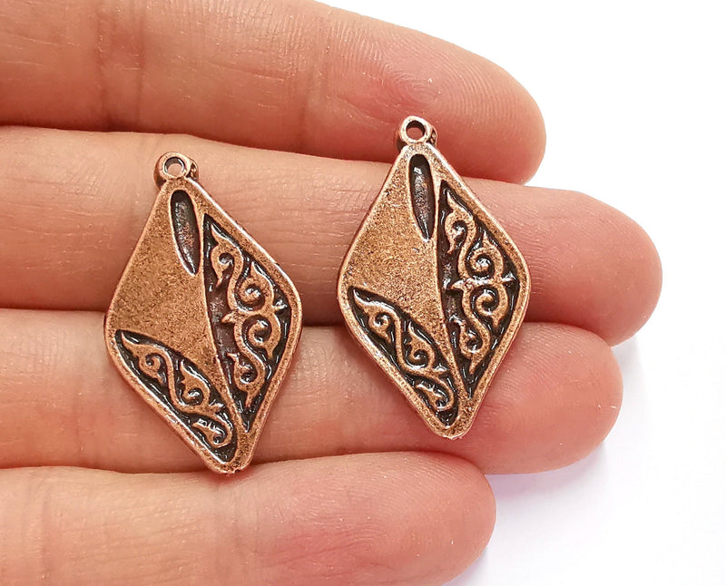 2 Diamond Shape Charms Antique Copper Plated Charms (34x20mm) G20914