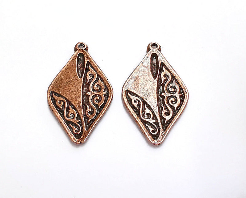 2 Diamond Shape Charms Antique Copper Plated Charms (34x20mm) G20914