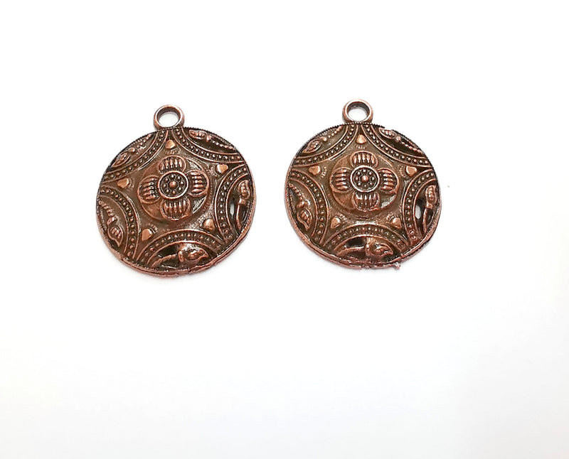 2 Flower Charms Antique Copper Plated Charms (29x24mm)  G20562