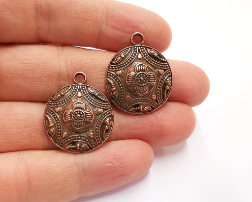 2 Flower Charms Antique Copper Plated Charms (29x24mm)  G20562