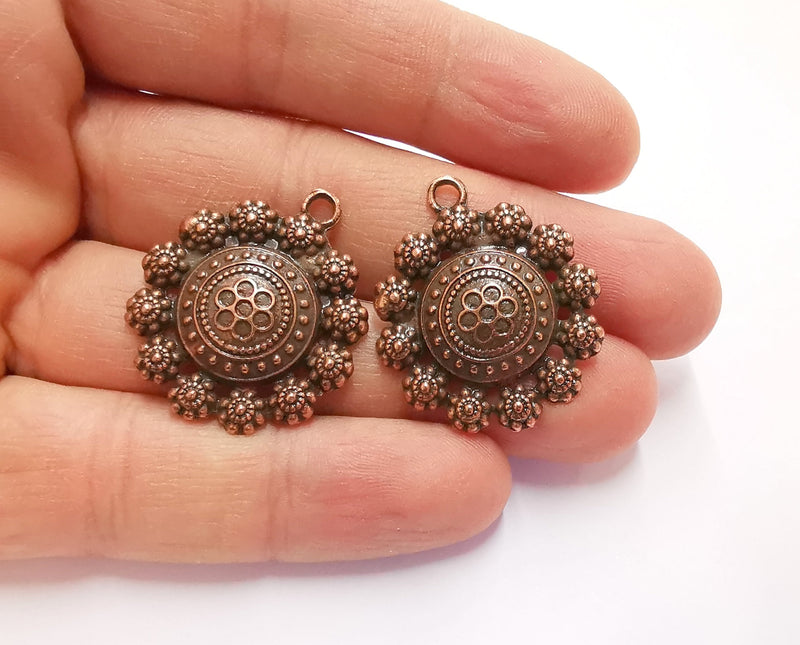 2 Flowers Charms Antique Copper Plated Charms (32x28mm) G20567