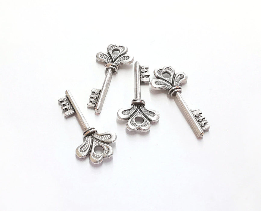 6 Key Charm Antique Silver Plated Charms (29x13 mm)  G20569