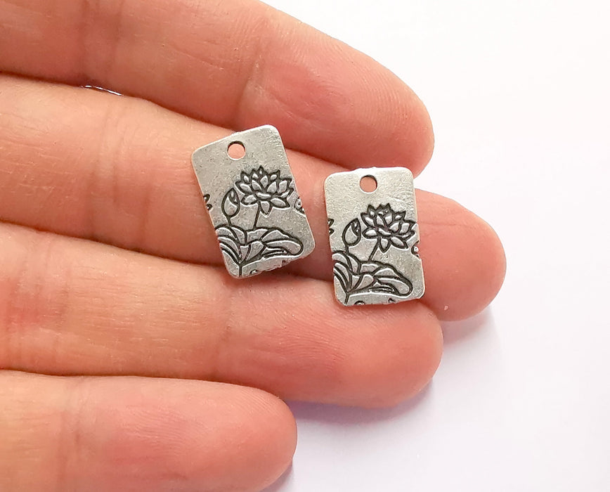 10 Flower (Double Sided) Charms Antique Silver Plated Charms (18x12mm)  G20570