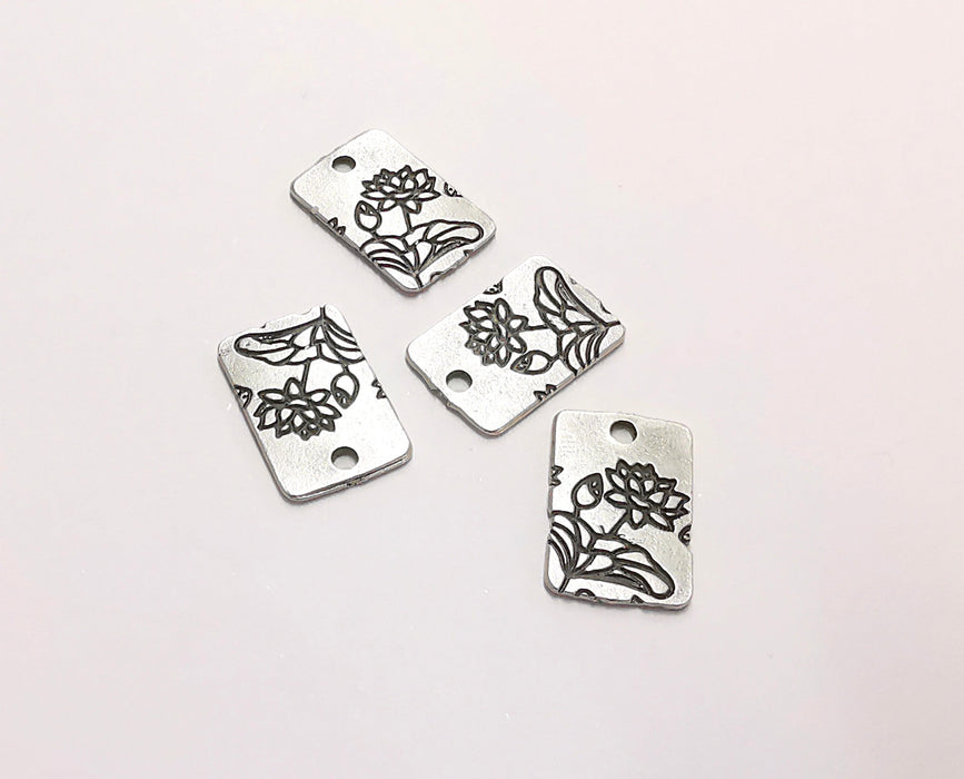 10 Flower (Double Sided) Charms Antique Silver Plated Charms (18x12mm)  G20570