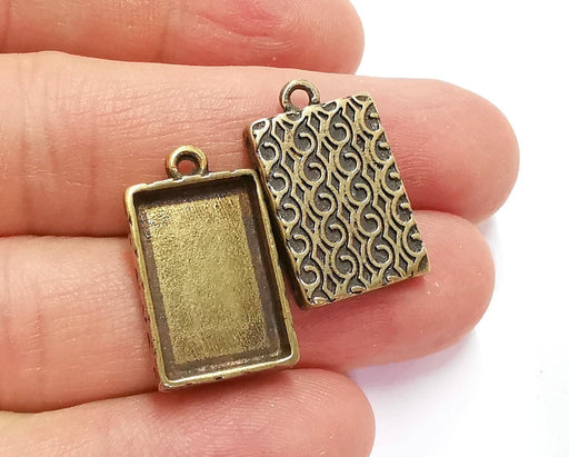 4 Charms Blank Bezel Resin Bezel Mosaic Mountings Antique Bronze Plated Charms (24x14mm)( 18x12 mm Bezel Inner Size)  G20916