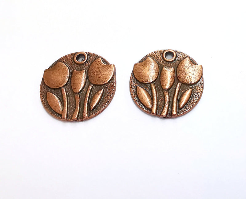 2 Flowers Charms Antique Copper Plated Charms (24mm)  G20576