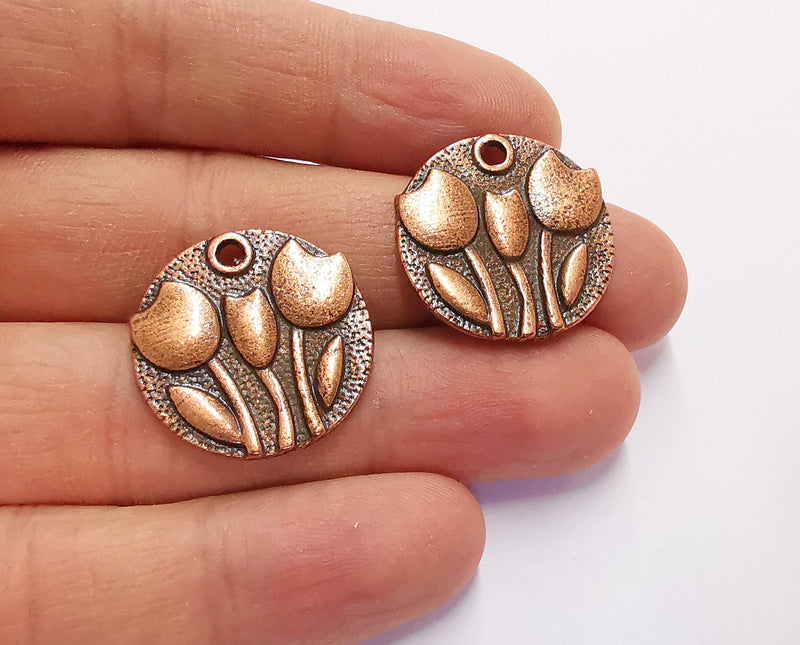 2 Flowers Charms Antique Copper Plated Charms (24mm)  G20576