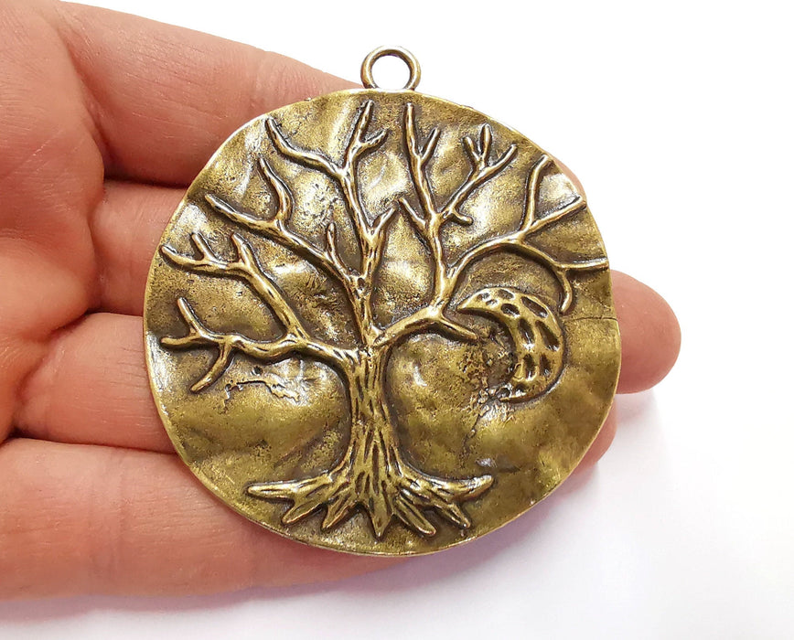 Tree Moon Crescent Pendant Antique Bronze Plated Pendant (70x63mm) G20580