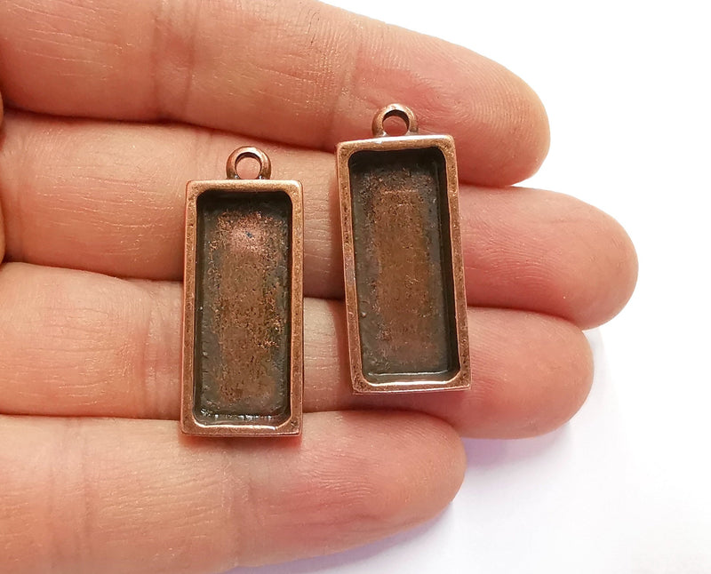 2 Copper Pendant Blank Base inlay Blank Resin Bezel Mosaic Mountings Antique Copper Plated (25x10 mm blank )  G20582