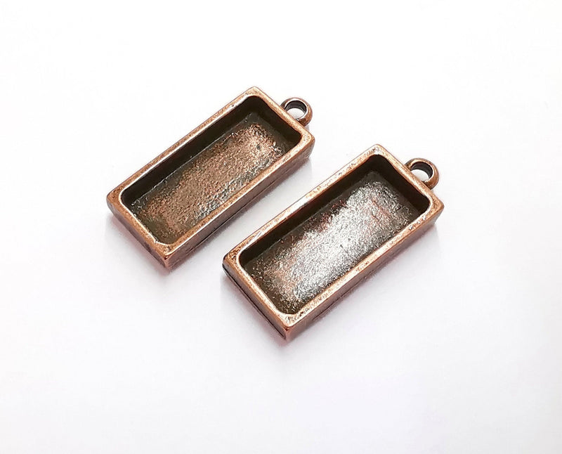 2 Copper Pendant Blank Base inlay Blank Resin Bezel Mosaic Mountings Antique Copper Plated (25x10 mm blank )  G20582