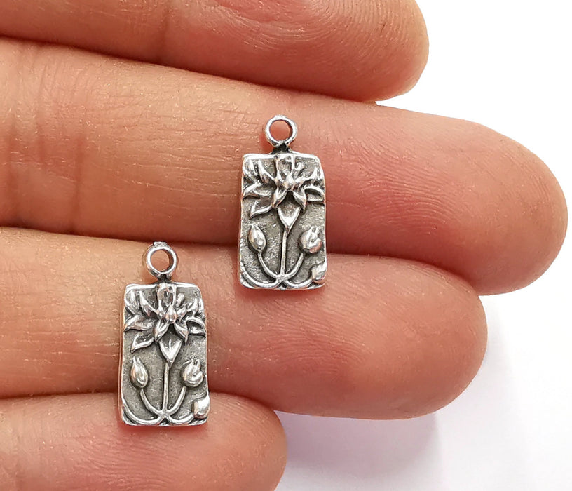 6 Lotus Charms Flower Charms Antique Silver Plated Charms (18x9mm)  G20584