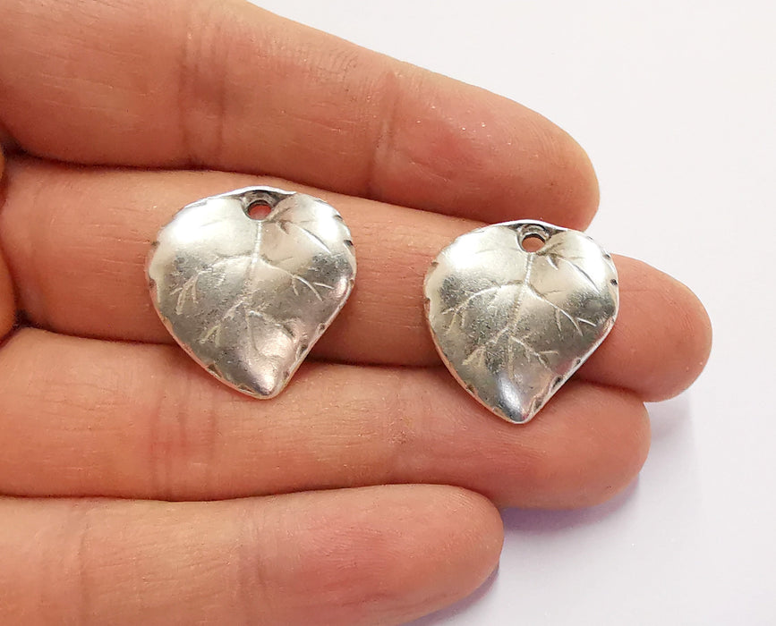 2 Leaf Charms Antique Silver Plated Charms (24x22mm)  G20585