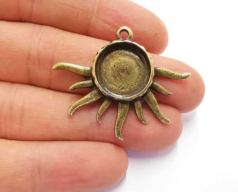 Sun Charms Blank Bezel Resin Bezel Mosaic Mountings Antique Bronze Plated Charms (34x40mm) (16 mm Bezel Inner Size)  G20586