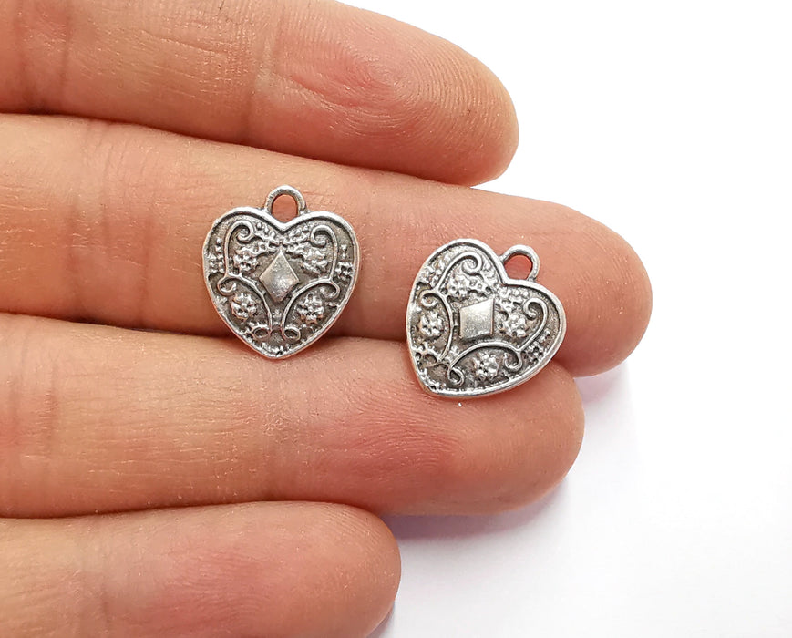 10 Heart Charms Antique Silver Plated Charms (17x15mm)  G20588