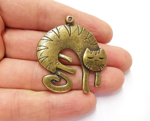 2 Cat Charms Antique Bronze Plated Charms (45x42mm)  G20602