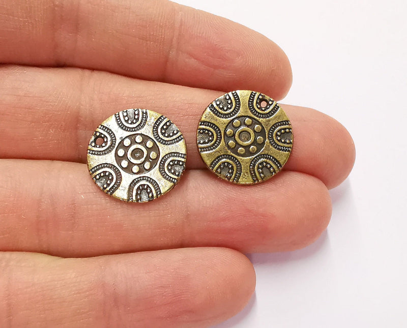 6 Circle Charm Antique Bronze Plated Charm (19mm) G20603