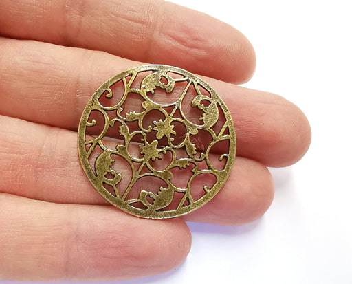 2 Filigree Charms Antique Bronze Plated Findings (36mm) G20921