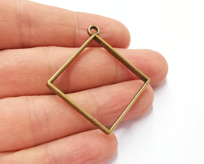 2 Square Bezel Antique Bronze Plated Charms (47x43mm) G21744