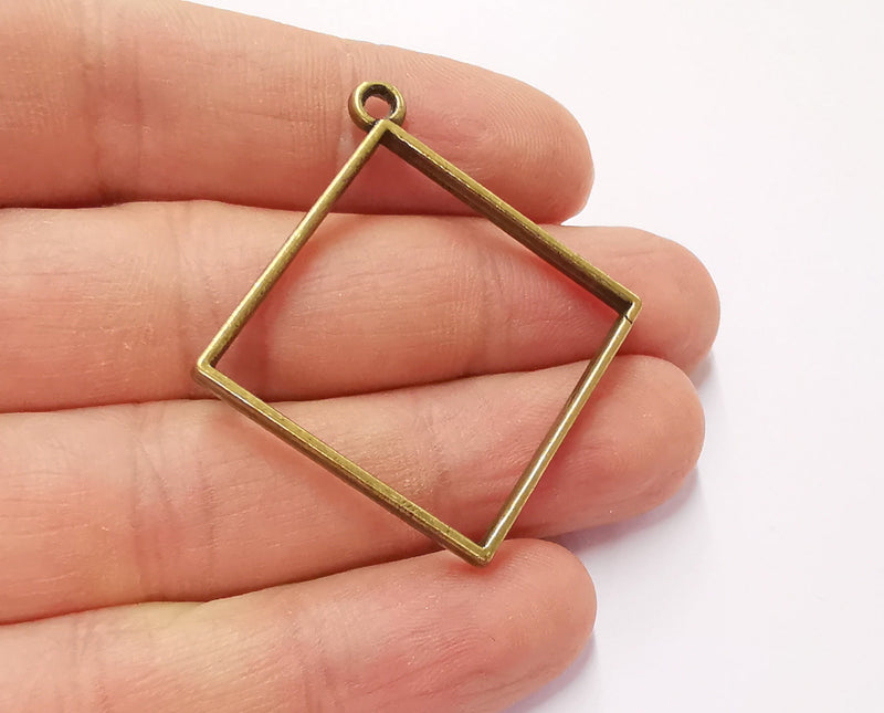 2 Square Bezel Antique Bronze Plated Charms (47x43mm) G21744