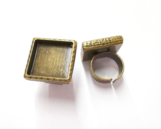 Hammered Ring Blank Setting Cabochon Base inlay Ring Backs Mounting Adjustable Ring Bezel (20x20mm blank) Antique Bronze Plated G20608