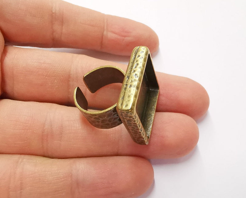 Hammered Ring Blank Setting Cabochon Base inlay Ring Backs Mounting Adjustable Ring Bezel (20x20mm blank) Antique Bronze Plated G20608