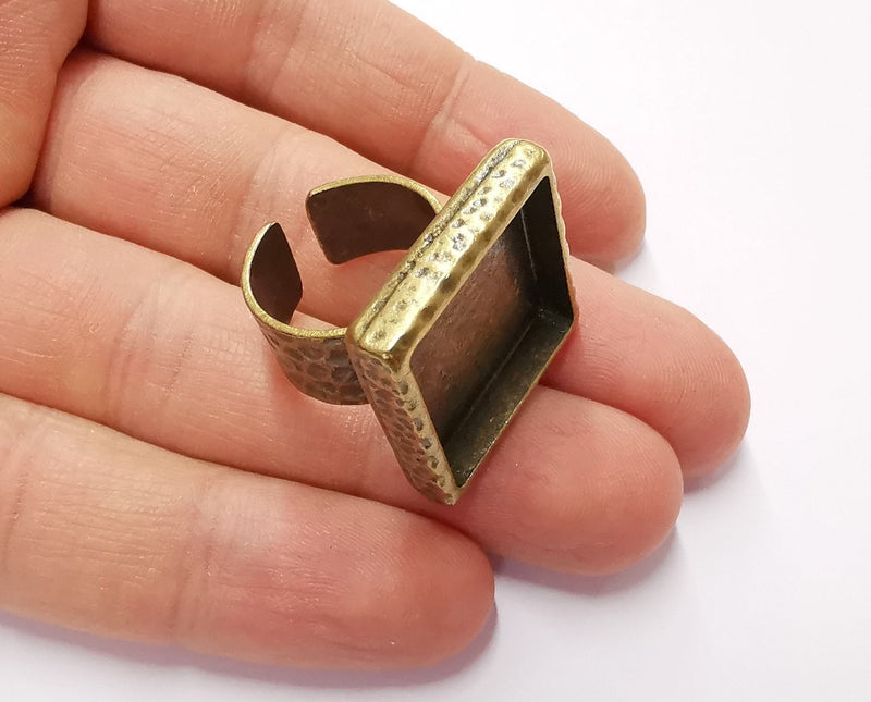 Hammered Ring Blank Setting Cabochon Base inlay Ring Backs Mounting Adjustable Ring Bezel (20x20mm blank) Antique Bronze Plated G20608