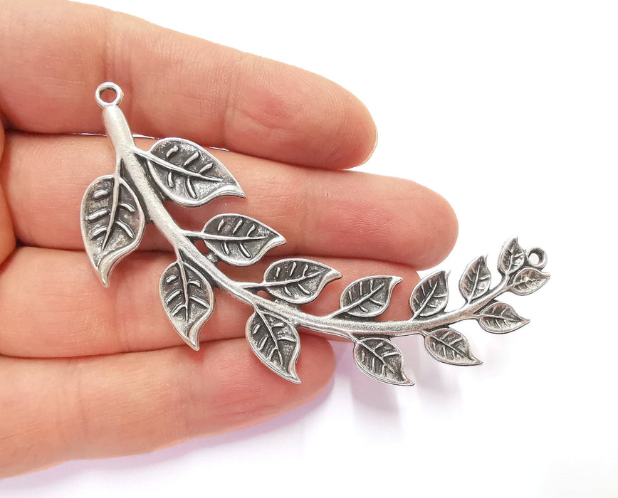 Leaves Branch Pendant Connector Antique Silver Plated Pendant (85mm)  G20609