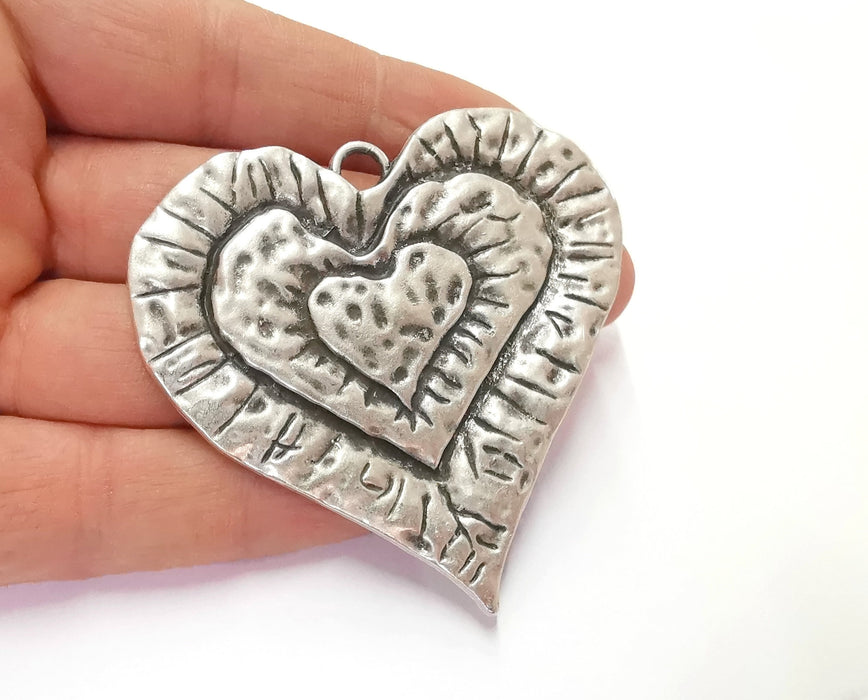 Heart Pendant Antique Silver Plated Pendant (66x67mm)  G20611