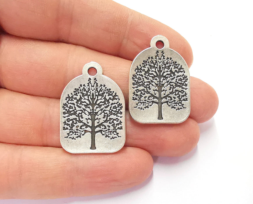 2 Tree Charms Antique Silver Plated Charms (31x22mm)  G20613