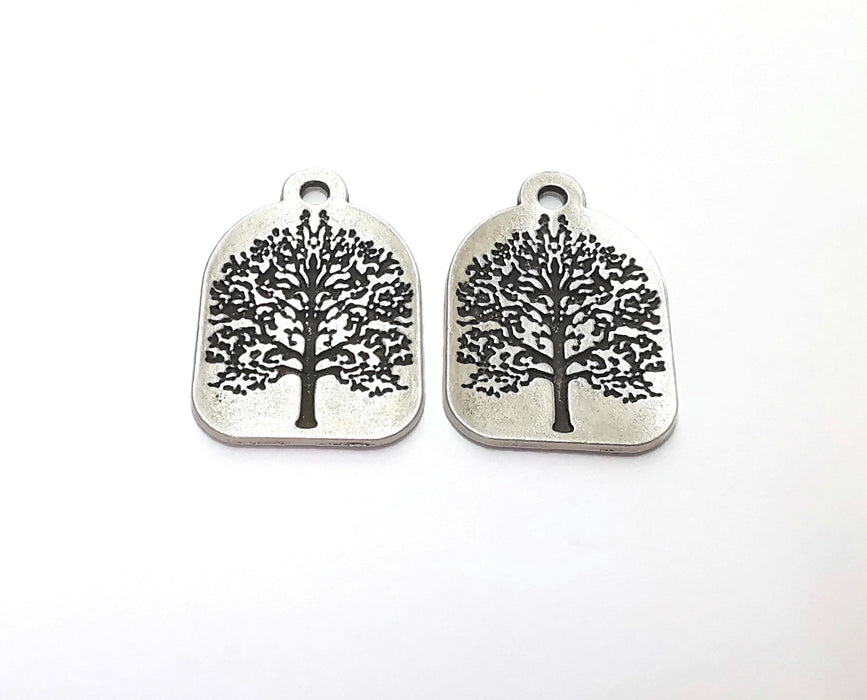 2 Tree Charms Antique Silver Plated Charms (31x22mm)  G20613