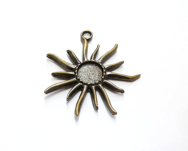 2 Sun Charms Blank Bezel Resin Bezel Mosaic Mountings Antique Bronze Plated Charms (48x43mm)( 11 mm Bezel Inner Size)  G22299