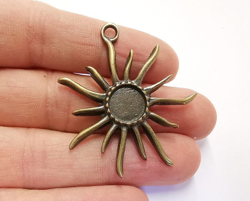 2 Sun Charms Blank Bezel Resin Bezel Mosaic Mountings Antique Bronze Plated Charms (48x43mm)( 11 mm Bezel Inner Size)  G22299