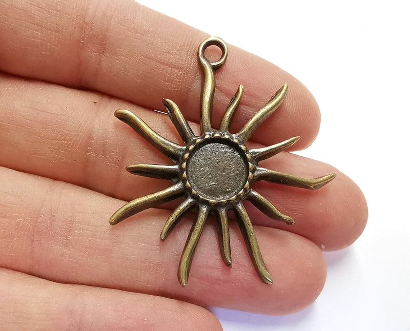 2 Sun Charms Blank Bezel Resin Bezel Mosaic Mountings Antique Bronze Plated Charms (48x43mm)( 11 mm Bezel Inner Size)  G22299