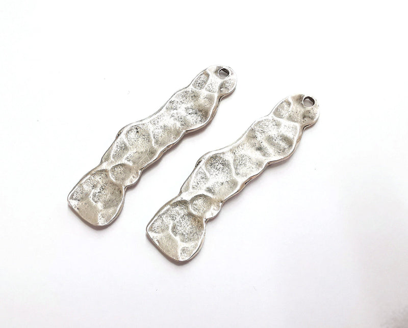 2 Hammered Charms Antique Silver Plated Charms (55x13mm)  G20932
