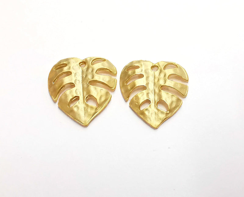 2 Monstera Leaf Charms Gold Plated Charms (22x21mm)  G20936