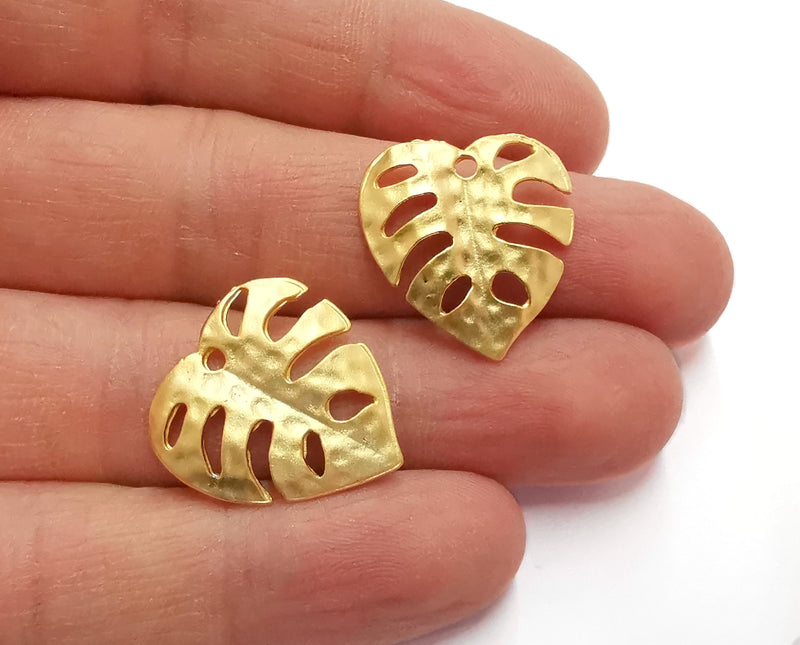 2 Monstera Leaf Charms Gold Plated Charms (22x21mm)  G20936
