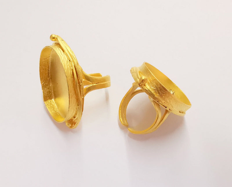 Ring Blank Setting Textured Base Bezel inlay Ring Backs Glass Cabochon Mounting Adjustable Gold Plated (30x22mm bezel ) G20951