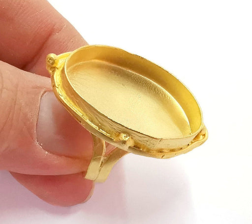 Ring Blank Setting Textured Base Bezel inlay Ring Backs Glass Cabochon Mounting Adjustable Gold Plated (30x22mm bezel ) G20951