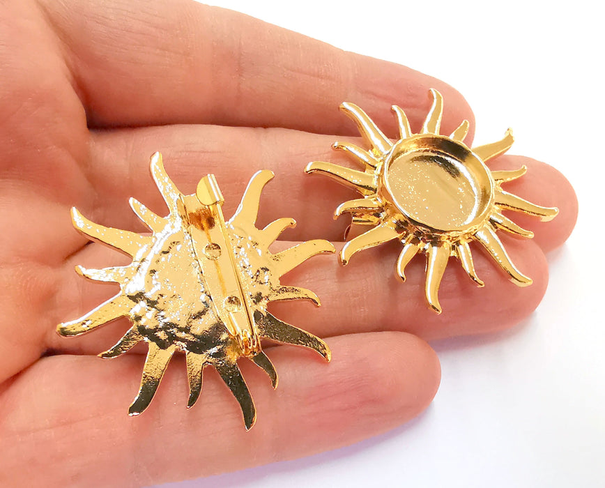 Sun Brooch Holders Pin Brooch Blanks Brooch Bezel Shiny Gold Plated Brooch Pin Findings  (16mm Bezel size)  G20953